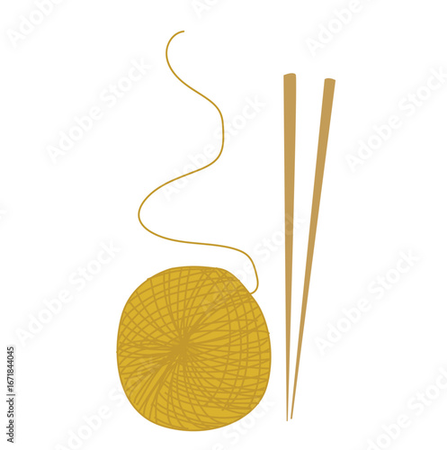 Knitting set, ball of yarn with knitting needles.