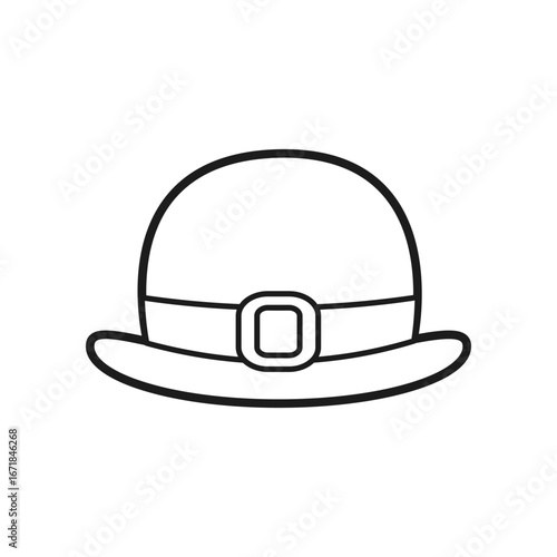Simple pilgrim hat outline illustration – minimalist black vector with buckle for Thanksgiving crafts, coloring sheets, and fall educational materials.