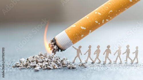 Visual Metaphor of Tobacco Harm Featuring a Lit Cigarette and Ashes