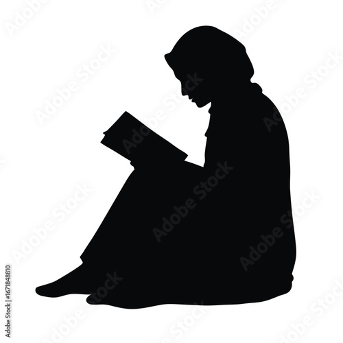 Silhouette of a person wearing a hijab reading a book 4