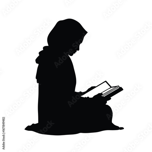 Silhouette of a person wearing a hijab reading a book 8