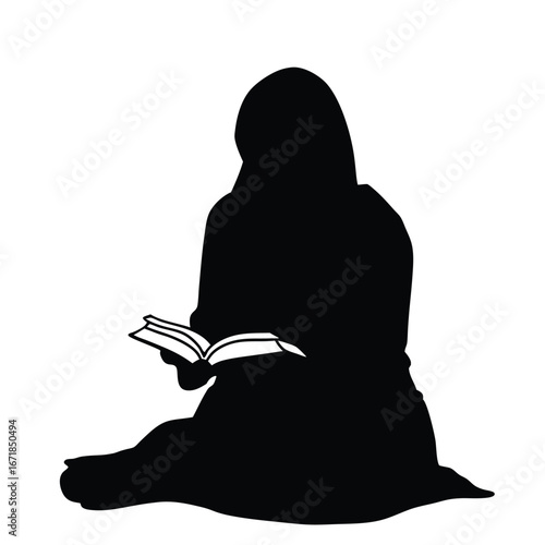 Silhouette of person wearing hijab reading a book woman 1
