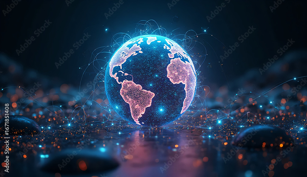 Fototapeta premium Futuristic Neon Digital Network Globe