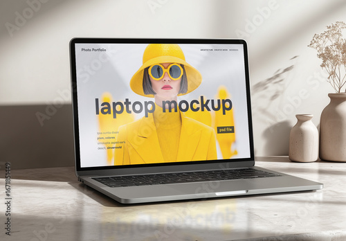Laptop psd mockup in a health center or spa