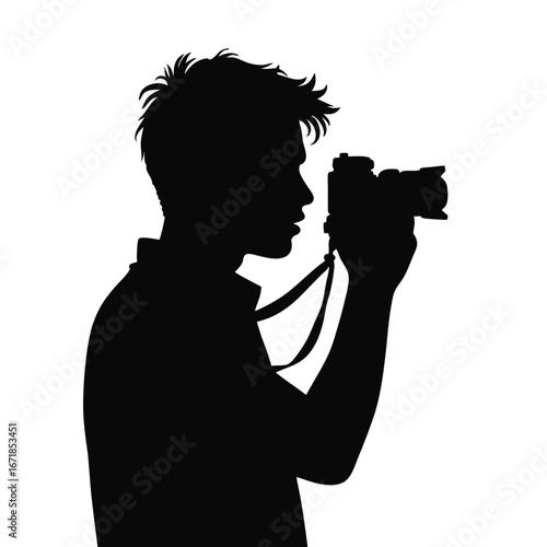 Black silhouette of a man taking a photo with a camera 3
