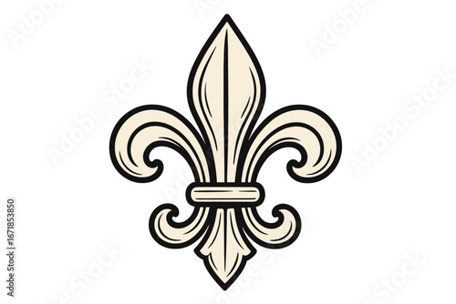 Fleur de lis vector icon. Ornate heraldic symbol of a lily flower. French royal heraldry insignia. Elegant, vintage decoration element for design. Medieval antique emblem.