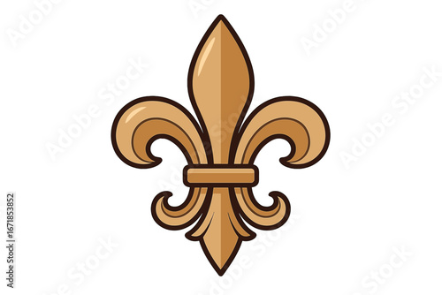 Fleur-de-lis vector icon. Golden lily flower symbol. Royal heraldic emblem. French monarchy sign. Elegant decorative element. Mardi Gras and New Orleans festival logo.
