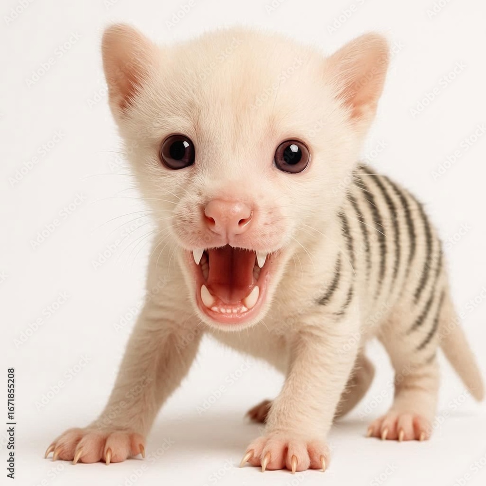 Fototapeta premium Albino baby Tazmanian tiger on white