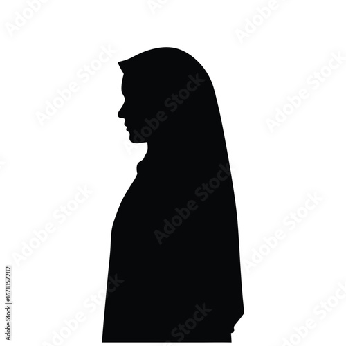 Black silhouette of a woman wearing a hijab profile