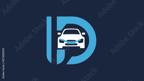 Modern Blue Letter D and White Car Automotive Logo Icon Design