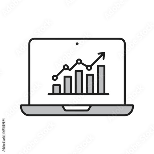 Laptop displaying upward trend, business growth and success concept