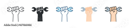 Hand Holding Wrench Icon Set Multiple Style Collection