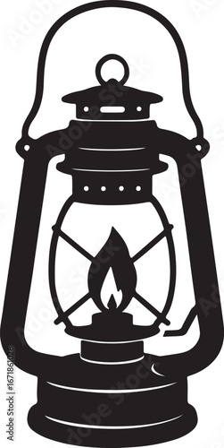 Vintage rusty kerosene oil lantern with black handle and decorative glass globe isolated on white