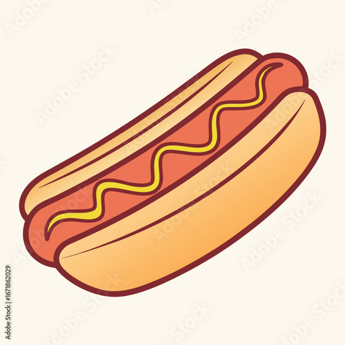 Hot dog with mustard illustration on a light background
