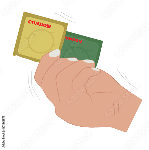  hand holding a condom. Preventing pregnancy. Contraceptive and protection concept. 