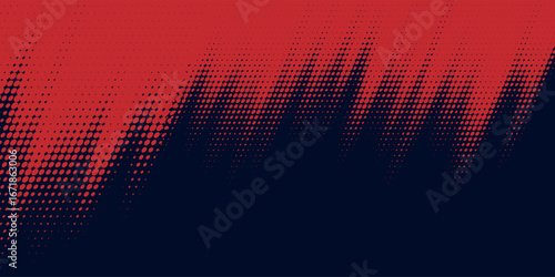 Red halftone dots blue color pattern gradient grunge texture background. Dot pop art comic sport style vector illustration.