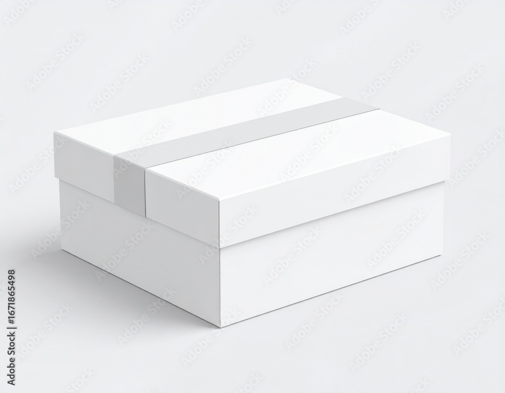 Fototapeta premium White Square Box with a Lid and Gray Tape on White Background for Mockup