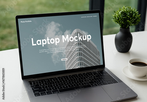 Closeup of a home office laptop screen mockup