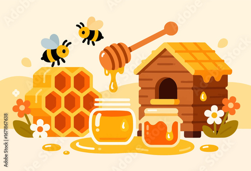 Buzzy Bees and Honeycomb in Golden Meadow