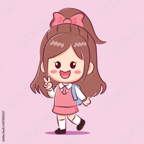 cute cartoon kawai character go to scholl vector