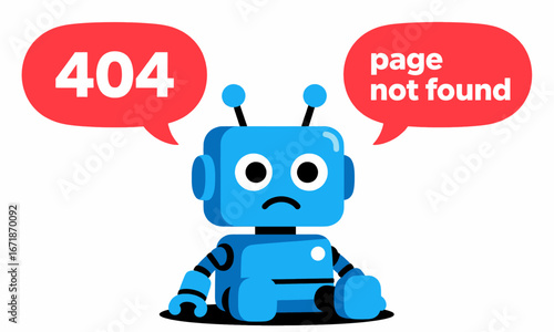 Confused Robot Encountering 404 Error on White Background