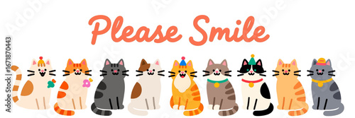 Cute Cats Smiling Together in Various Colors