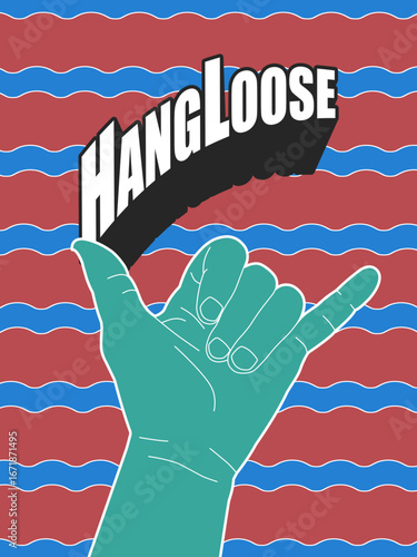 "Hang Loose" Shaka Hand Gesture Vector. A stylized illustration of the iconic shaka sign, representing a relaxed, positive, and carefree attitude from surf and beach culture.