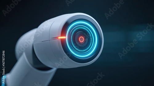 Ai robot surgical arm blue light lens sterile futuristic precision hospital surgery blends calm focus in clean operating room scene