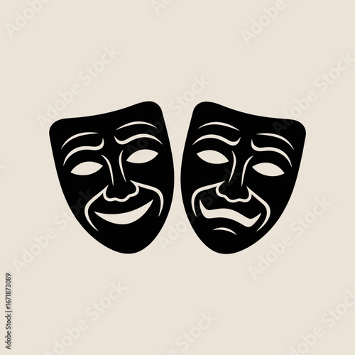 Comedy and Tragedy Theatrical Masks Vector Icon