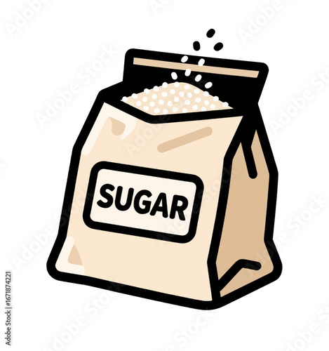 Illustrated Bag of Sugar Spilling Grains