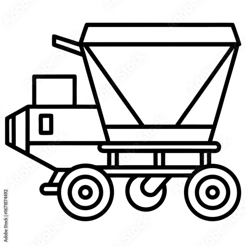 Fertilizer Spreader Machine Line Art Vector Icon Minimalist Agricultural Equipment Illustration