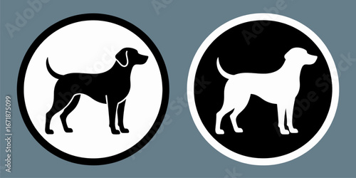 Minimalist Dog Silhouettes: Black and White Canine Icons on Gray Background