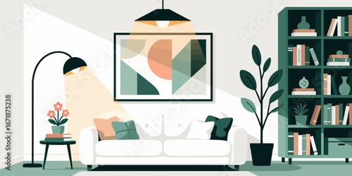 Modern Living Room with Abstract Art and Cozy Sofa