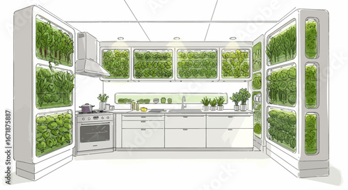 Modern kitchen with vertical indoor garden and sustainable design