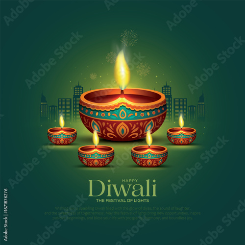Happy Diwali festival of lights, holiday Background, Diwali celebration greeting card, creative vector illustration design.