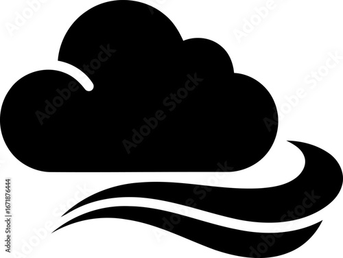 Simple cloud symbol with waving wind element for weather and sky themes