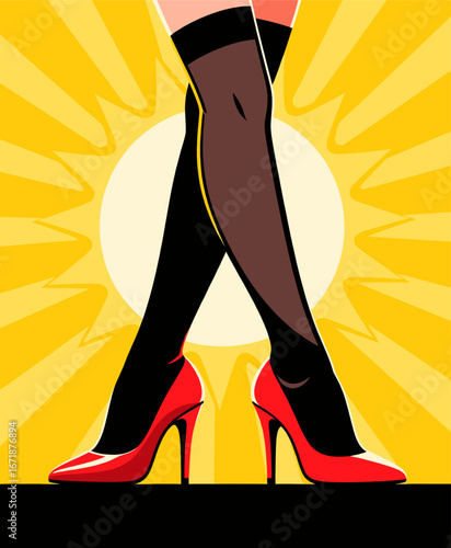 Striking Legs in Red Heels Against Sunburst Yellow