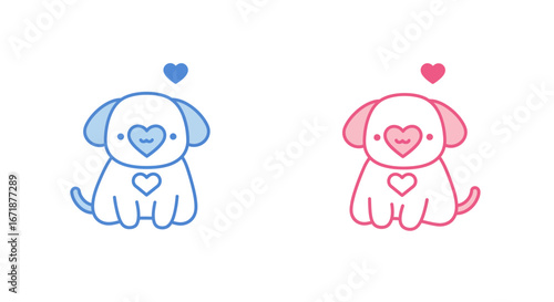 Cute minimalist puppy design in pink and blue with heart details
