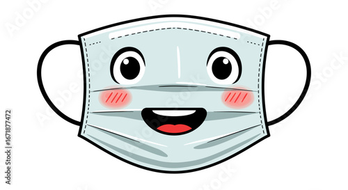 Smiling face mask emoji with cheeks in cartoon style for health awareness