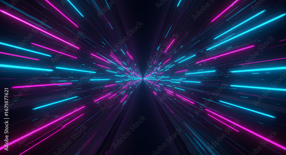 Obraz premium Futuristic Animated Tunnel – High-Speed Journey Through Glowing Neon Light Patterns and Geometric Design