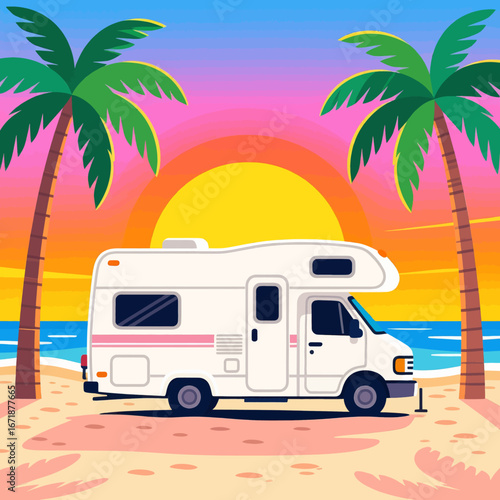 Tropical Sunset RV Adventure on Sandy Beach