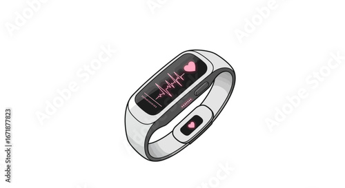 Modern wearable fitness tracker with heart rate display in cartoon style