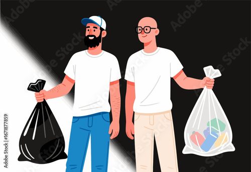 Two Men Collecting Recycling in Casual Attire