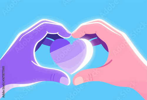 Two Hands Forming a Heart on a Blue Sky Background