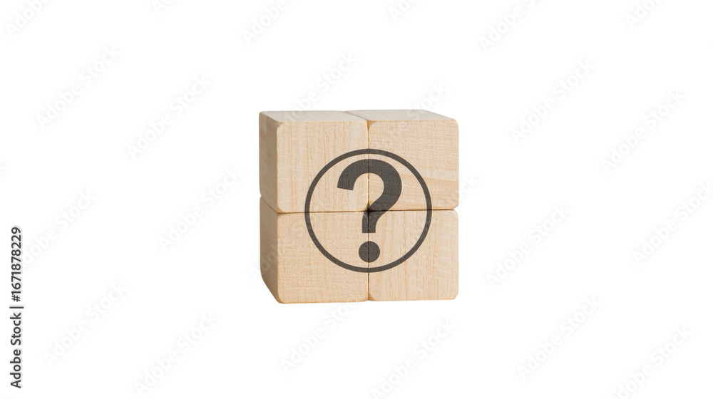 Minimalist Style Question Mark on Wooden Cube Stack Puzzle Concept