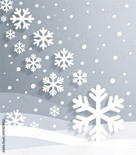 Winter Snowflakes Falling on Snowy Landscape