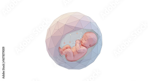 Newborn inside geometric sphere with constellation elements