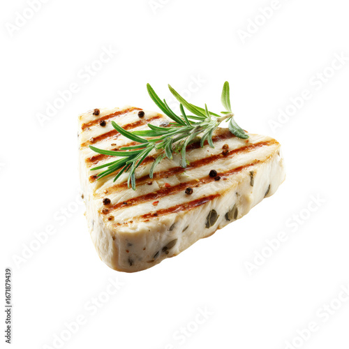 Grilled Swordfish Steak with Rosemary Garnish - Close-Up Studio Shot