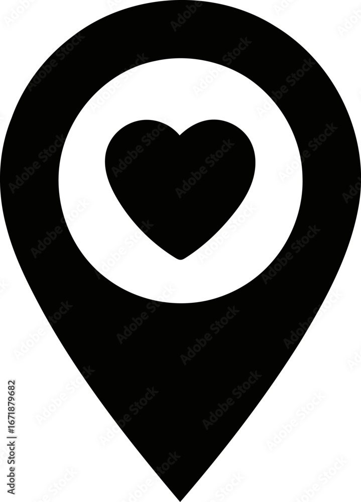 Fototapeta premium Heart location marker simple graphic symbol for navigation and love