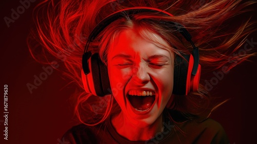 Excited young woman enjoyin...